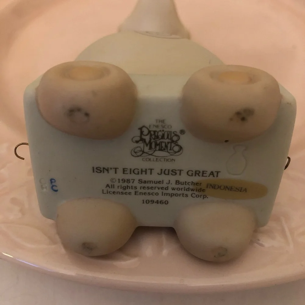 Enesco Precious Moments Pink, Blue and Cream Ostrich Ceramic Eighth Birthday